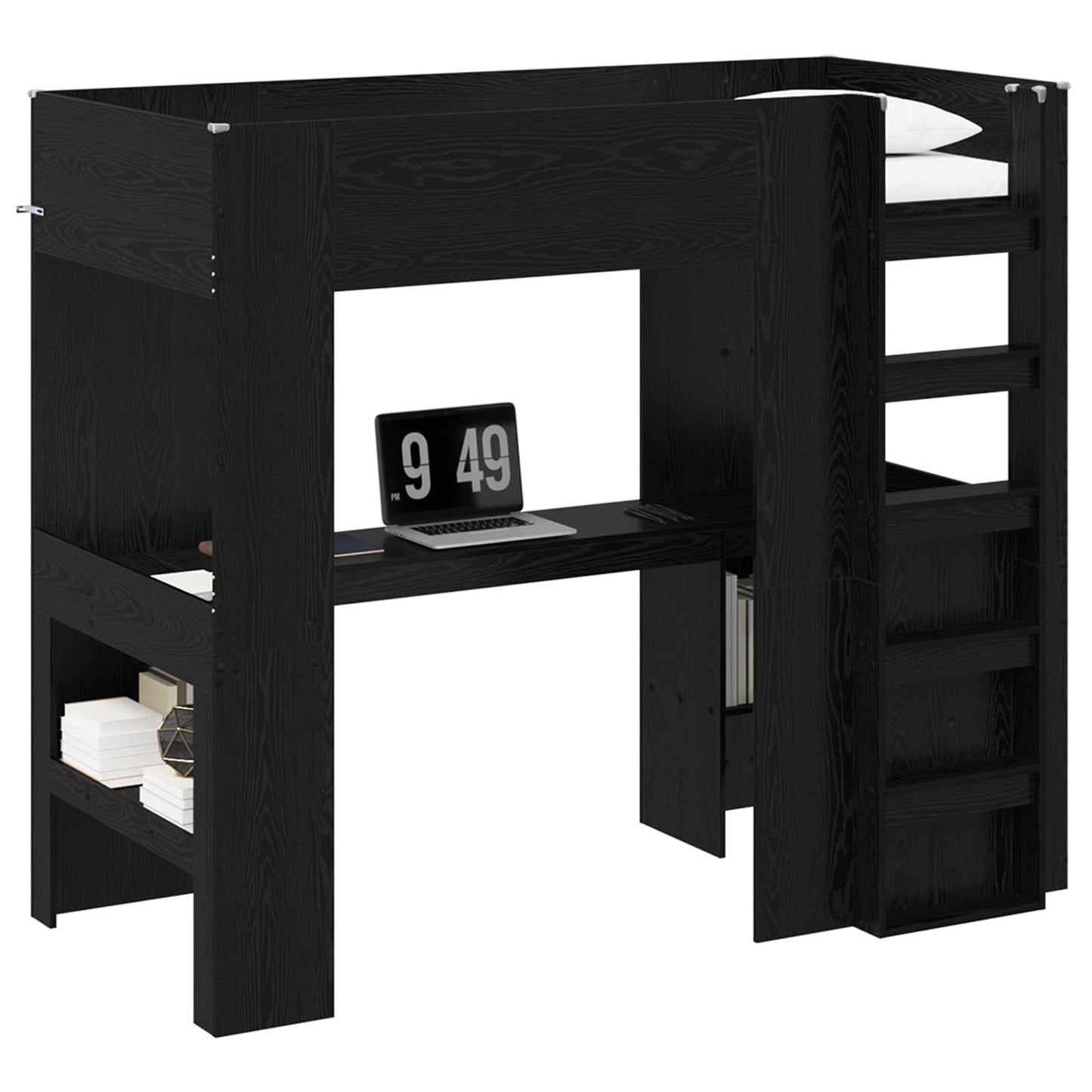 Loft Bed Frame with Desk Black Oak 100 x 200 cm Engineered Wood