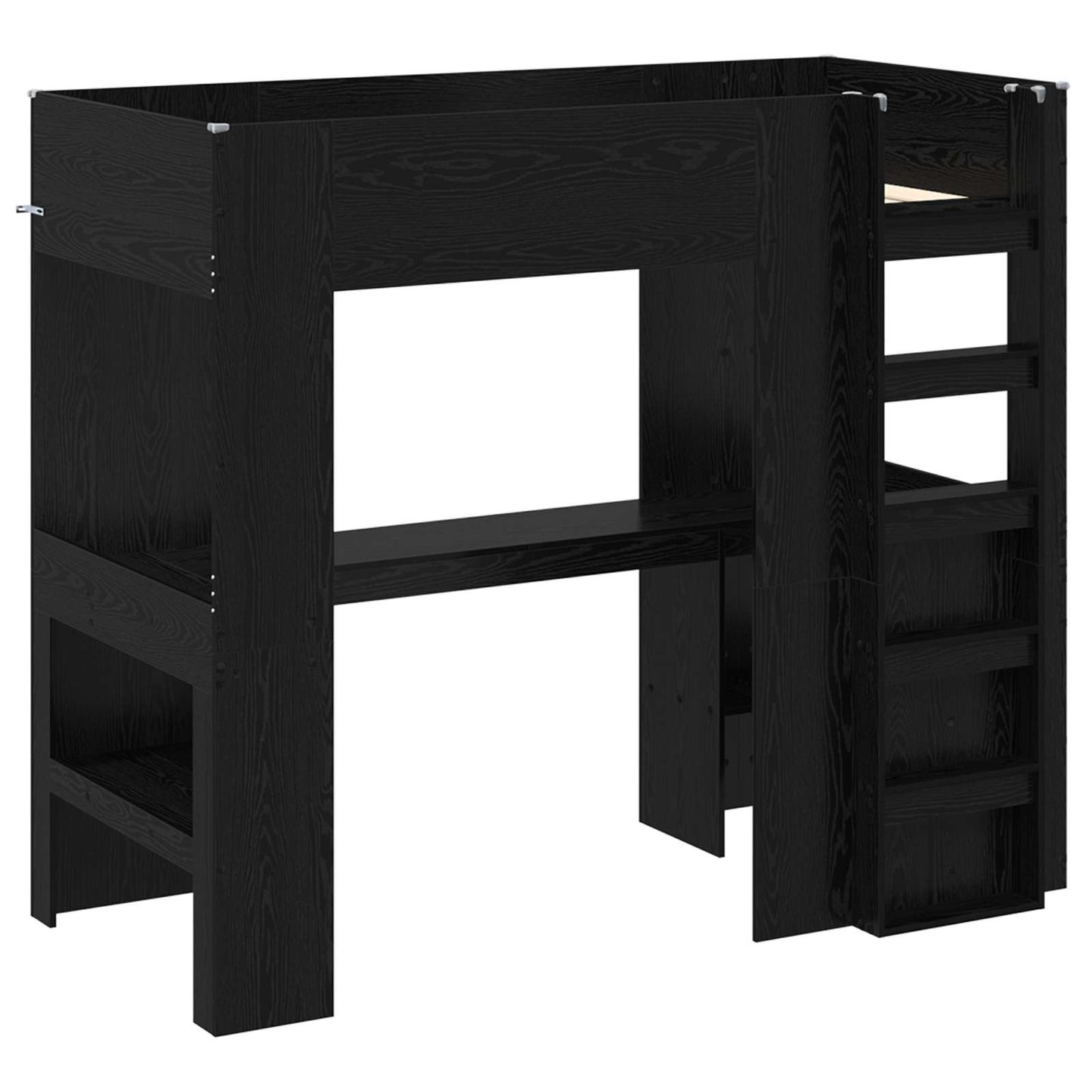 Loft Bed Frame with Desk Black Oak 100 x 200 cm Engineered Wood