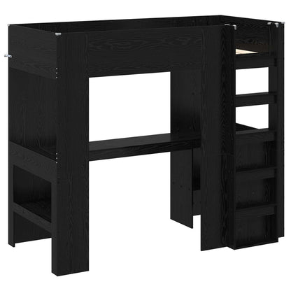 Loft Bed Frame with Desk Black Oak 100 x 200 cm Engineered Wood