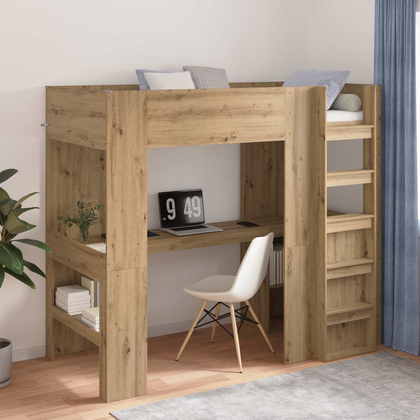 Loft Bed Frame with Desk with Storage Artisan Oak 100 x 200 cm
