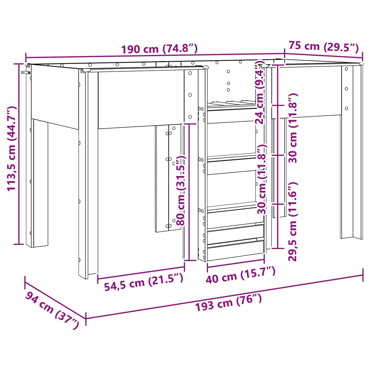 Bunk Bed for Kids Old Wood 75 x 190 cm Engineered wood