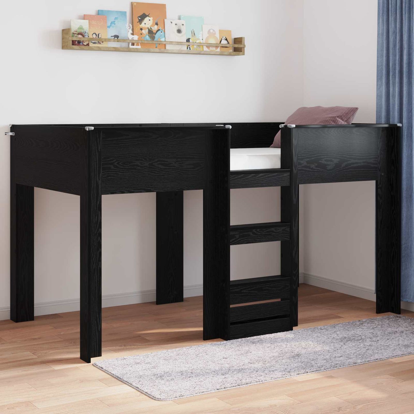 Bunk Bed for Kids Black Oak 90 x 190 cm Engineered wood
