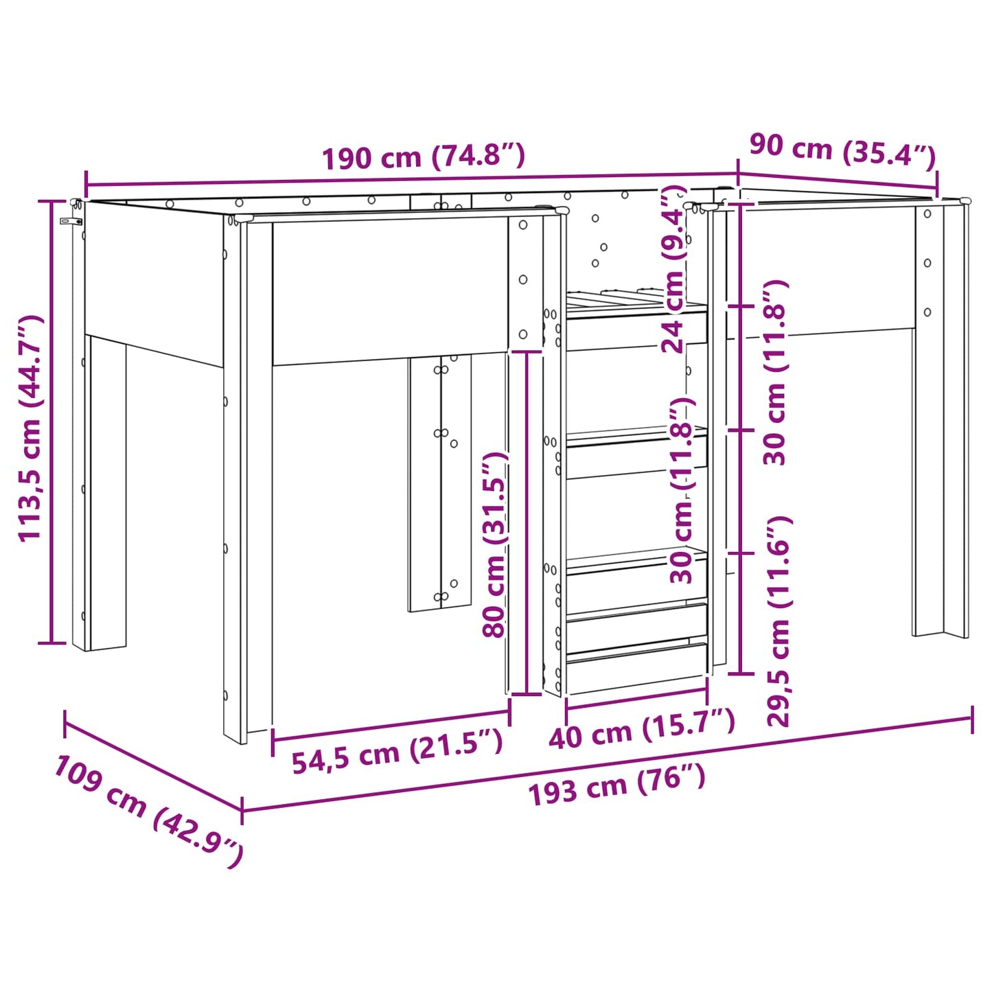 Bunk Bed for Kids Black Oak 90 x 190 cm Engineered wood
