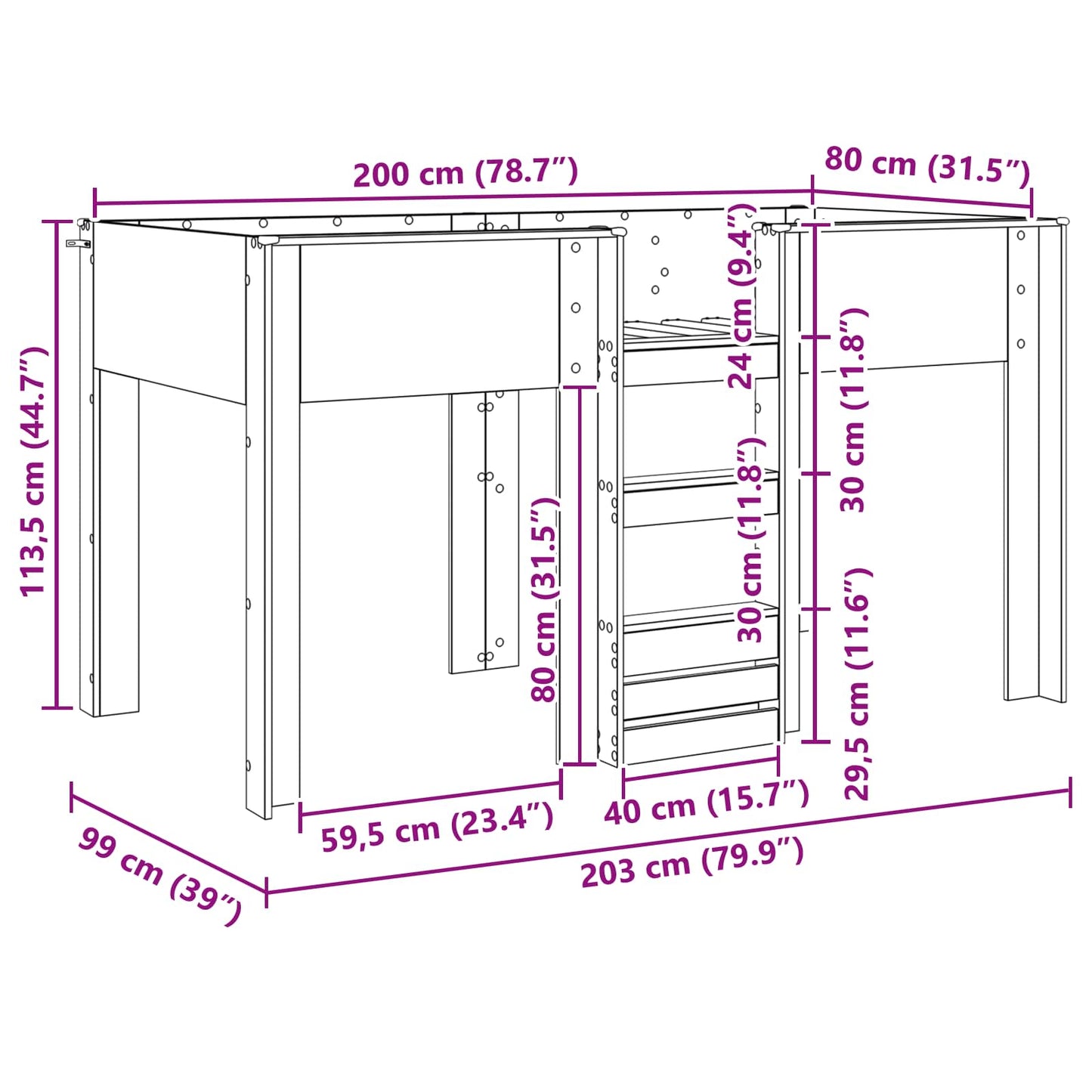 Bunk Bed for Kids Old Wood 80 x 200 cm Engineered wood