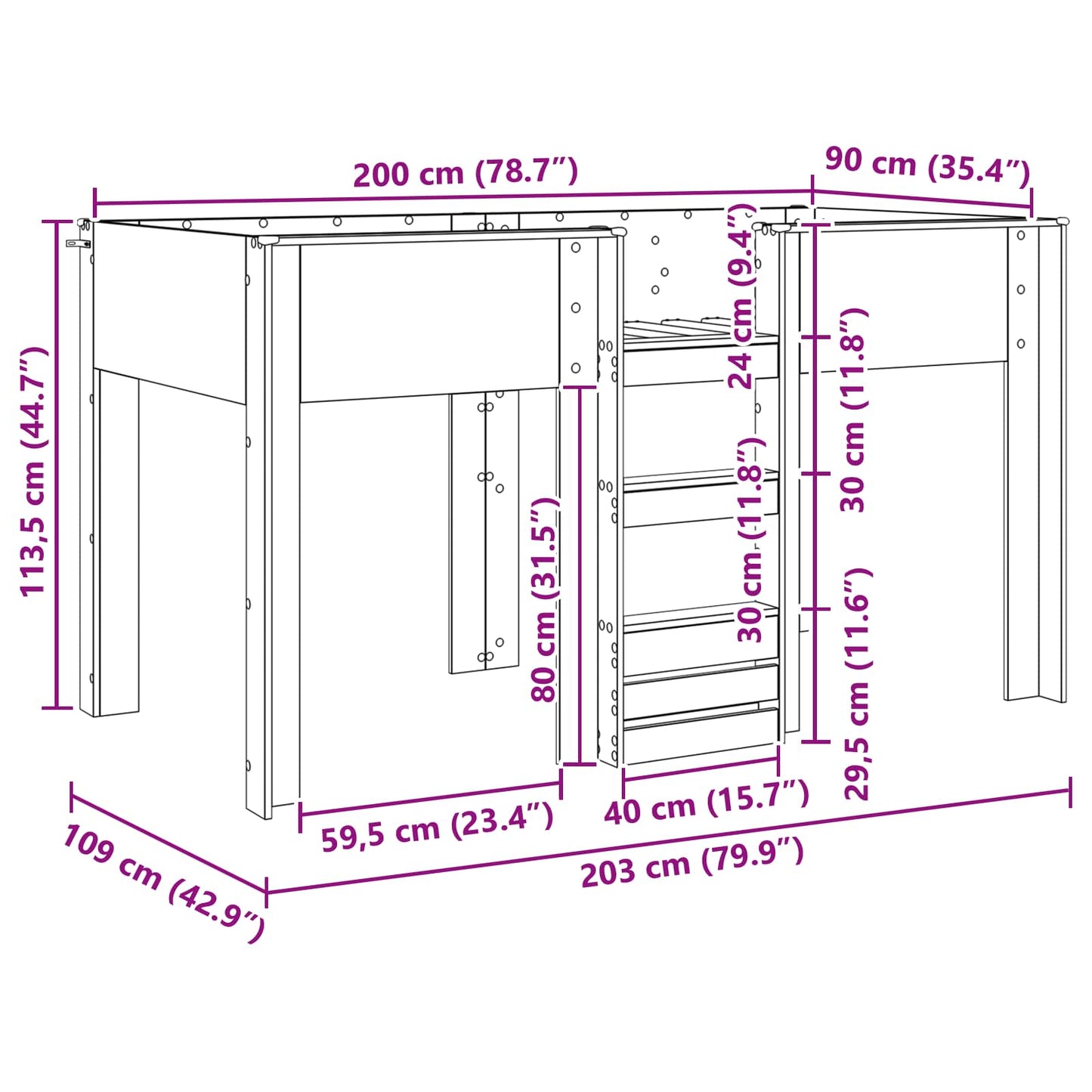 Bunk Bed for Kids Old Wood 90 x 200 cm Engineered wood
