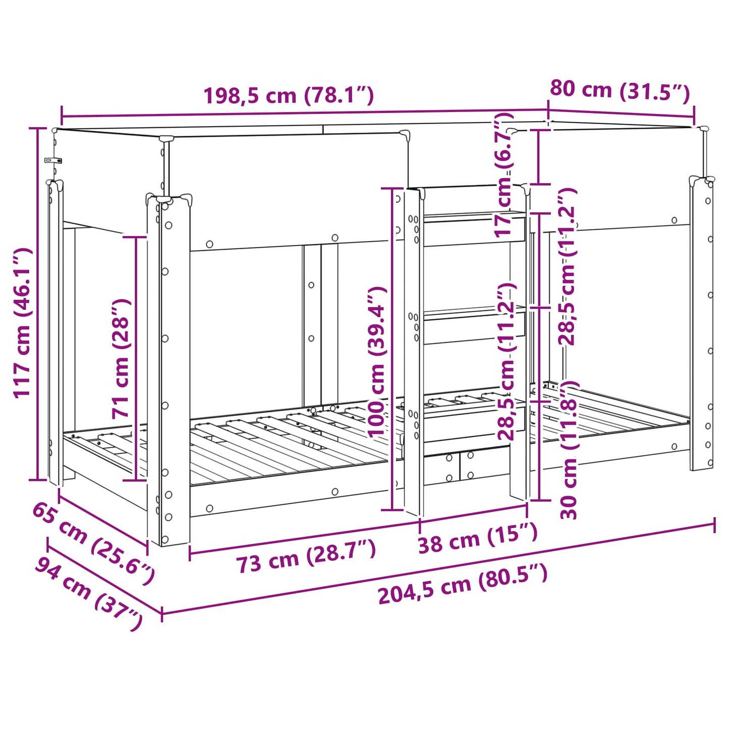 Bunk Bed for Kids Sonoma Oak 80 x 200 cm Engineered Wood