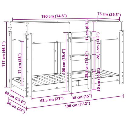 Bunk Bed for Kids Black Oak 75 x 190 cm Engineered Wood