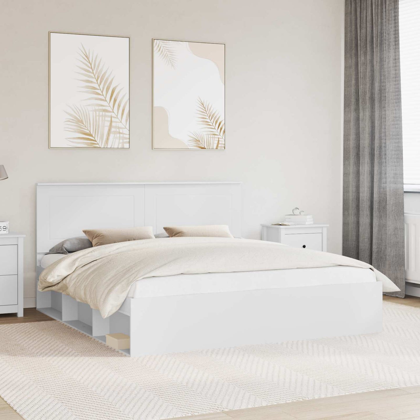 Bed Frame with Headboard White 200 x 200 cm Solid Pine Wood