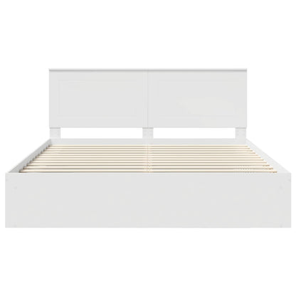 Bed Frame with Headboard White 200 x 200 cm Solid Pine Wood
