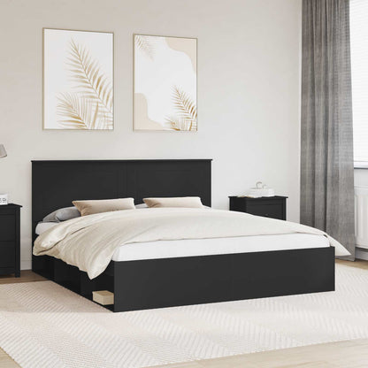 Bed Frame with Headboard Black 200 x 200 cm Solid Pine Wood