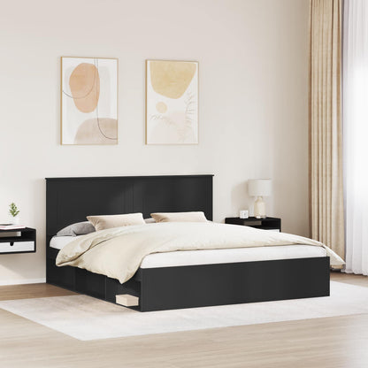 Bed Frame with Headboard Black 200 x 200 cm Solid Pine Wood