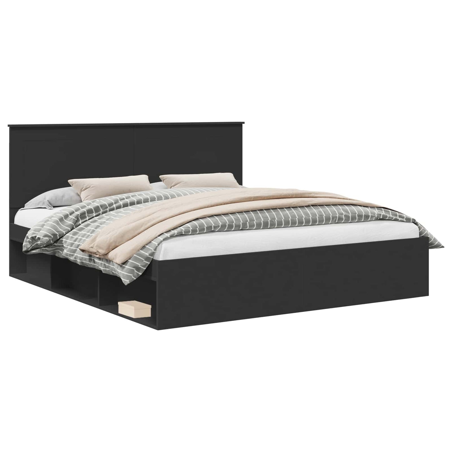 Bed Frame with Headboard Black 200 x 200 cm Solid Pine Wood