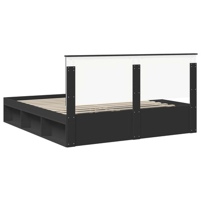 Bed Frame with Headboard Black 200 x 200 cm Solid Pine Wood