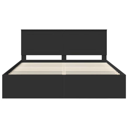 Bed Frame with Headboard Black 200 x 200 cm Solid Pine Wood