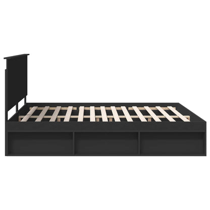 Bed Frame with Headboard Black 200 x 200 cm Solid Pine Wood