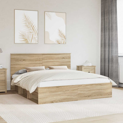Bed Frame with Headboard Sonoma 200 x 200 cm Solid Pine Wood
