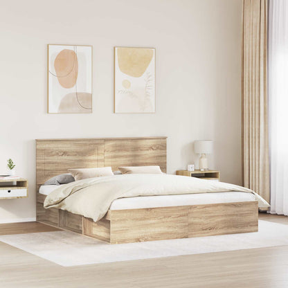 Bed Frame with Headboard Sonoma 200 x 200 cm Solid Pine Wood