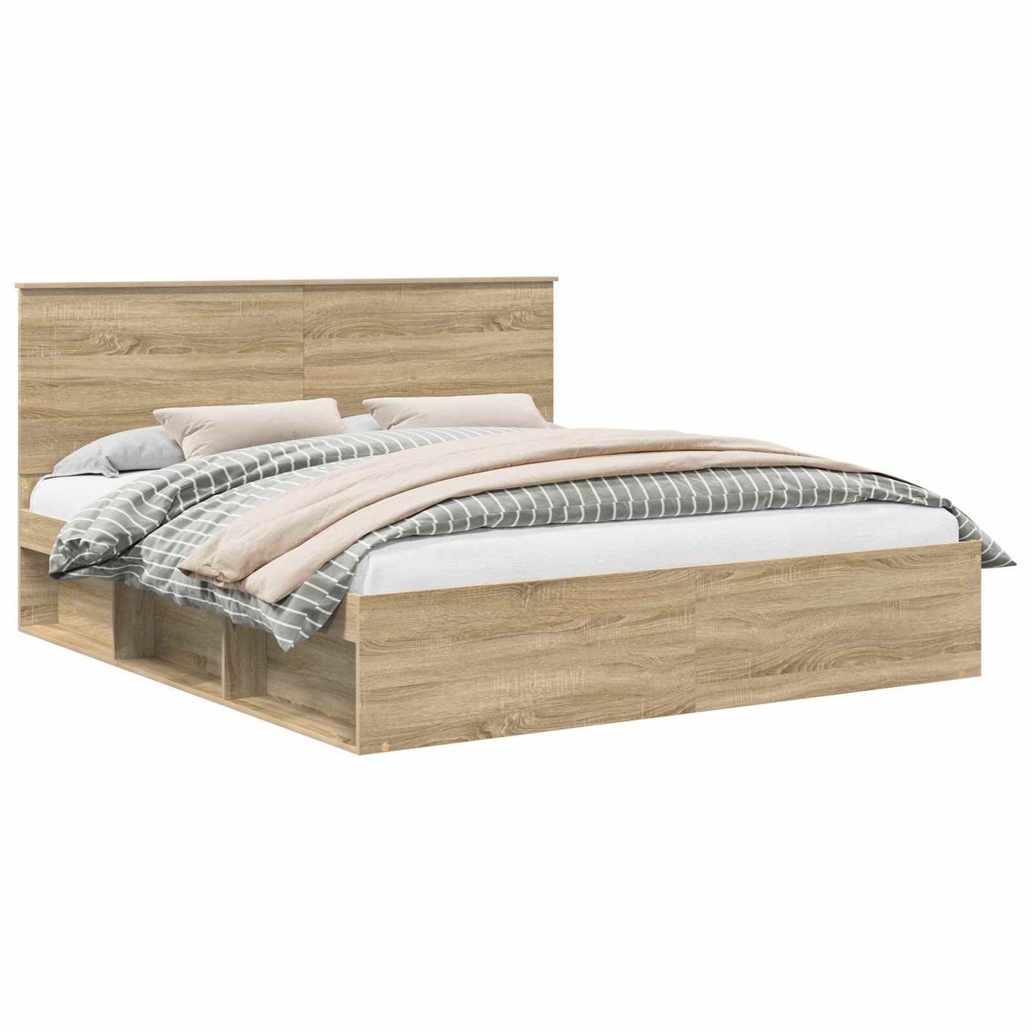 Bed Frame with Headboard Sonoma 200 x 200 cm Solid Pine Wood
