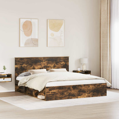 Bed Frame Smoked Oak 200 x 200 cm Solid Pine Wood