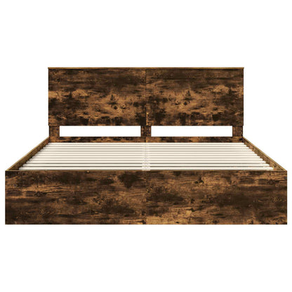 Bed Frame Smoked Oak 200 x 200 cm Solid Pine Wood