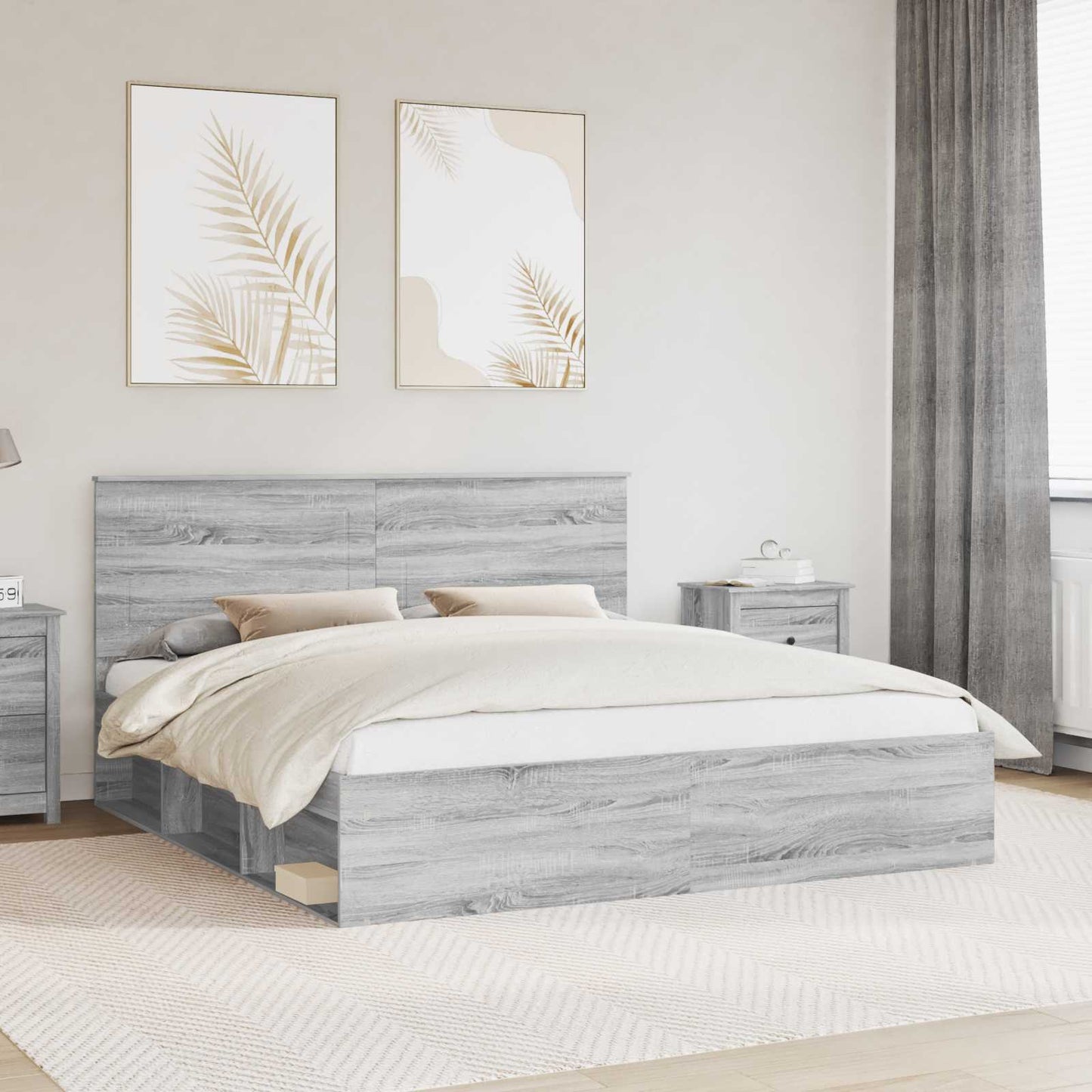 Bed Frame Grey Sonoma 200 x 200 cm Solid Pine Wood