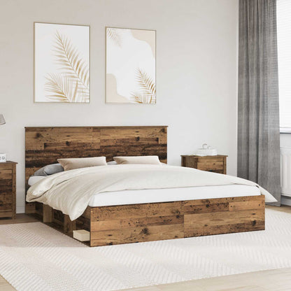 Bed Frame with Headboard Old Wood 200 x 200 cm Solid Pine Wood
