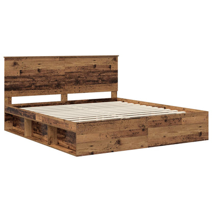 Bed Frame with Headboard Old Wood 200 x 200 cm Solid Pine Wood