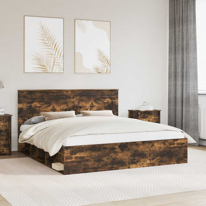 Bed Frame Smoked Oak 180 x 200 cm Solid Pine Wood