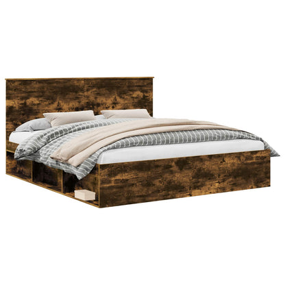 Bed Frame Smoked Oak 180 x 200 cm Solid Pine Wood