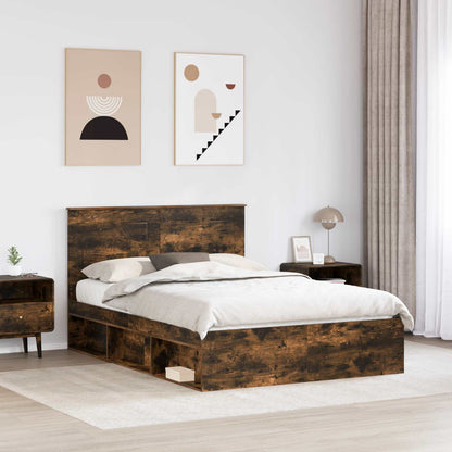 Bed Frame with Drawer Smoked Oak 150 x 200 cm Solid Pine Wood