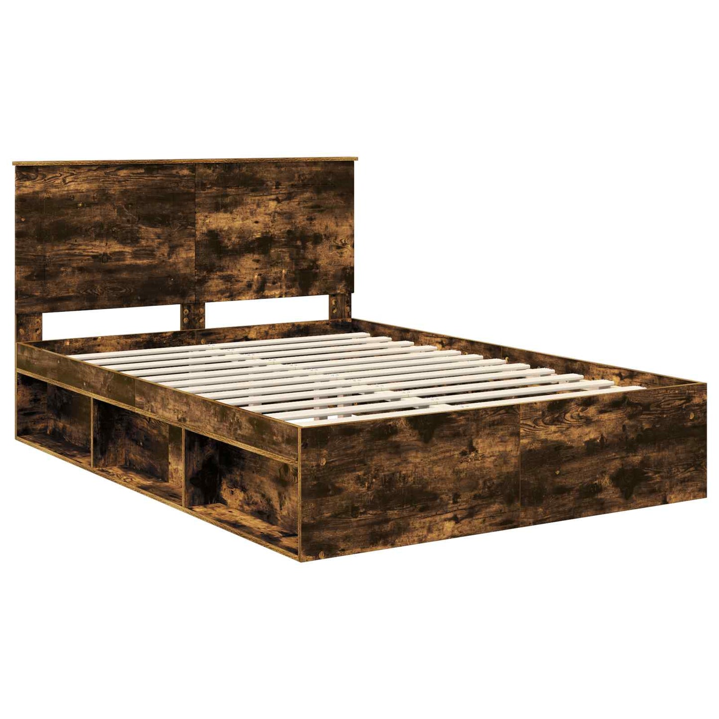 Bed Frame with Drawer Smoked Oak 150 x 200 cm Solid Pine Wood
