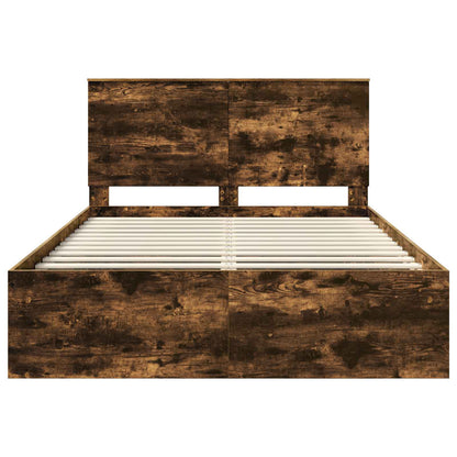 Bed Frame with Drawer Smoked Oak 150 x 200 cm Solid Pine Wood