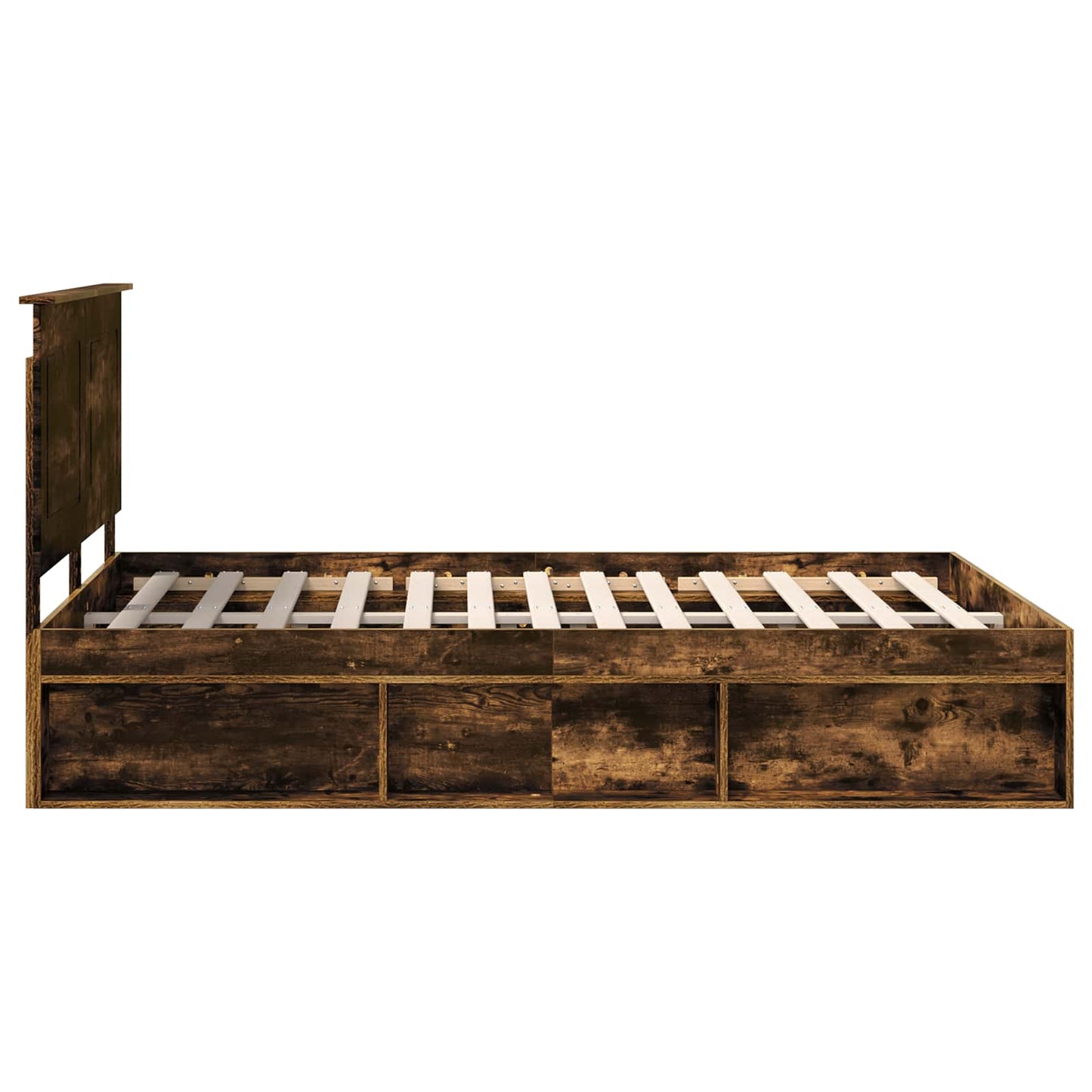 Bed Frame with Drawer Smoked Oak 150 x 200 cm Solid Pine Wood