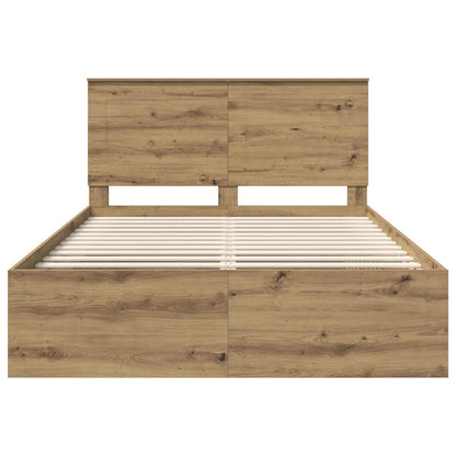 Bed Frame with Drawer Artisian Oak 150 x 200 cm Solid Pine Wood