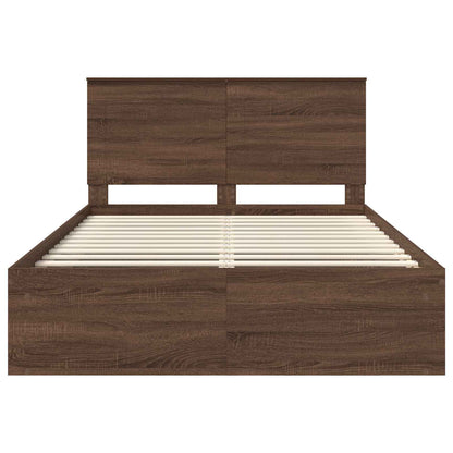 Bed Frame with Headboard Brown Oak 140 x 200 cm Solid Pine Wood