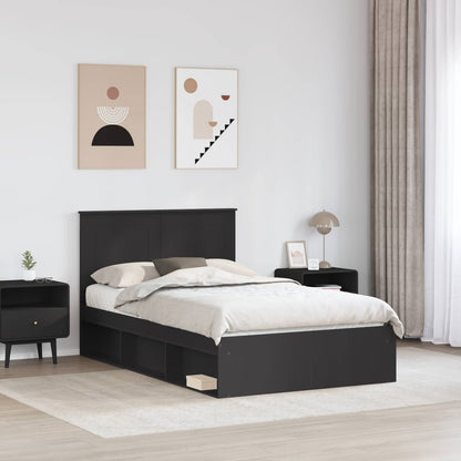 Bed Frame with Headboard Black 135 x 190 cm Solid Pine Wood