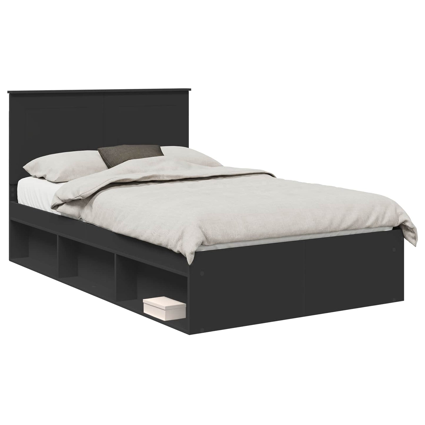 Bed Frame with Headboard Black 135 x 190 cm Solid Pine Wood