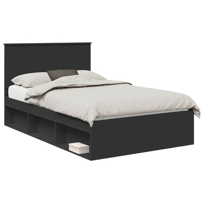 Bed Frame with Headboard Black 135 x 190 cm Solid Pine Wood