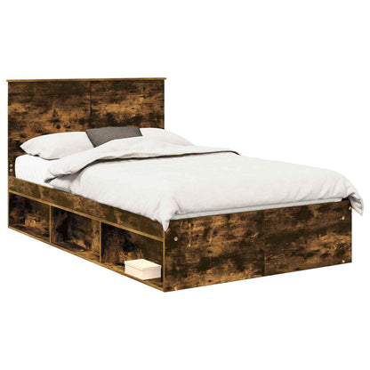 Bed Frame with Drawer Smoked Oak 135 x 190 cm Solid Pine Wood