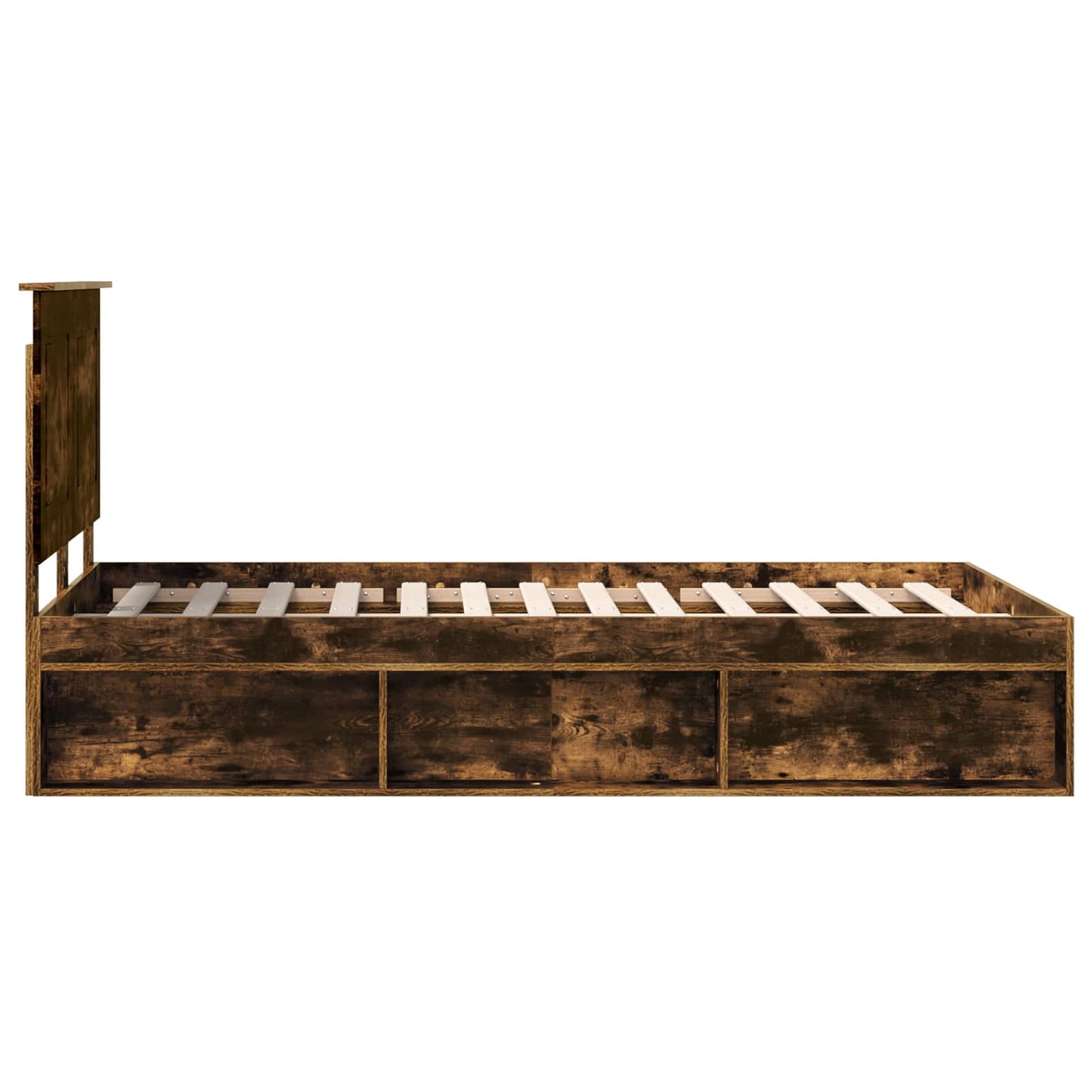 Bed Frame with Drawer Smoked Oak 135 x 190 cm Solid Pine Wood