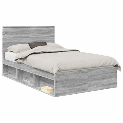 Bed Frame Grey Sonoma 135 x 190 cm Solid Pine Wood