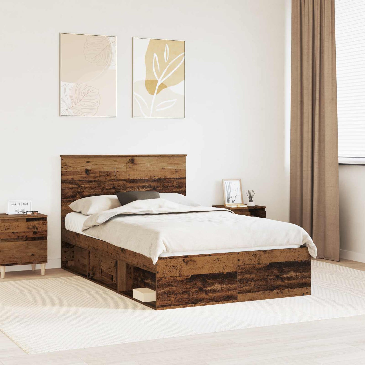 Bed Frame with Headboard Old Wood 135 x 190 cm Solid Pine Wood