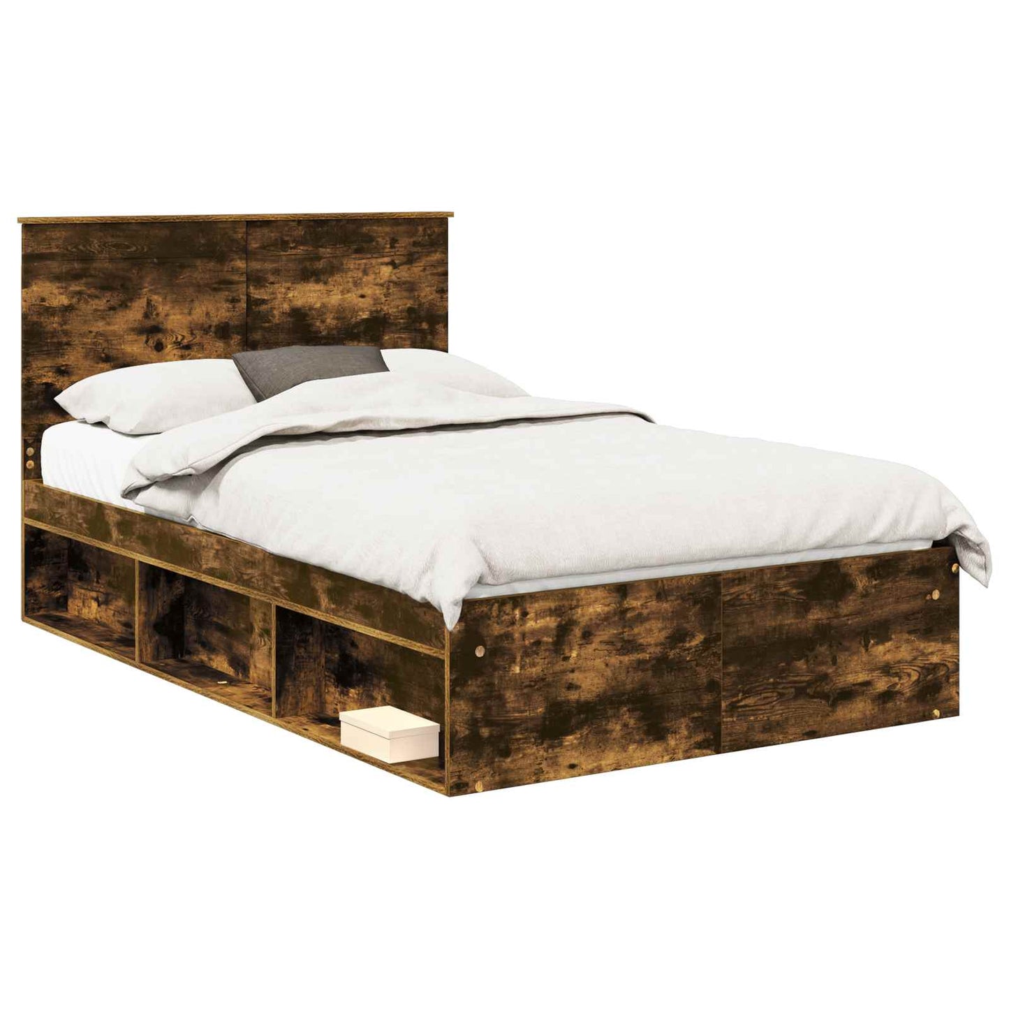 Bed Frame with Drawer Smoked Oak 120 x 190 cm Solid Pine Wood
