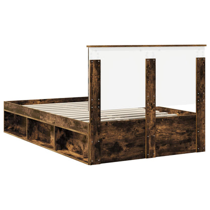 Bed Frame with Drawer Smoked Oak 120 x 190 cm Solid Pine Wood