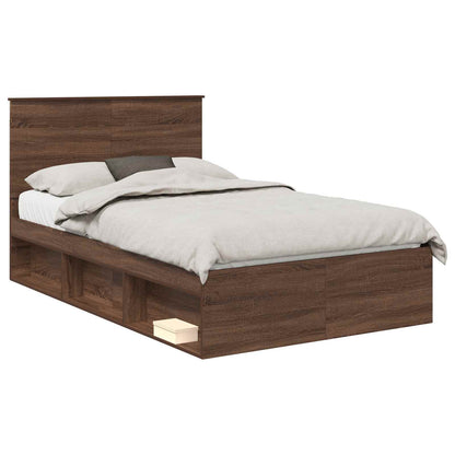 Bed Frame with Headboard Brown Oak 120 x 190 cm Solid Pine Wood