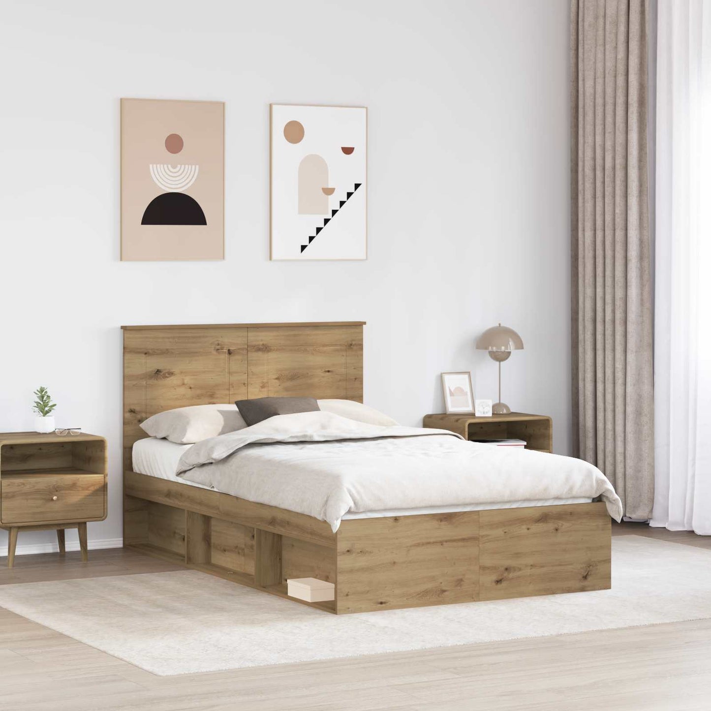 Bed Frame Artisian Oak 120 x 190 cm Solid Pine Wood