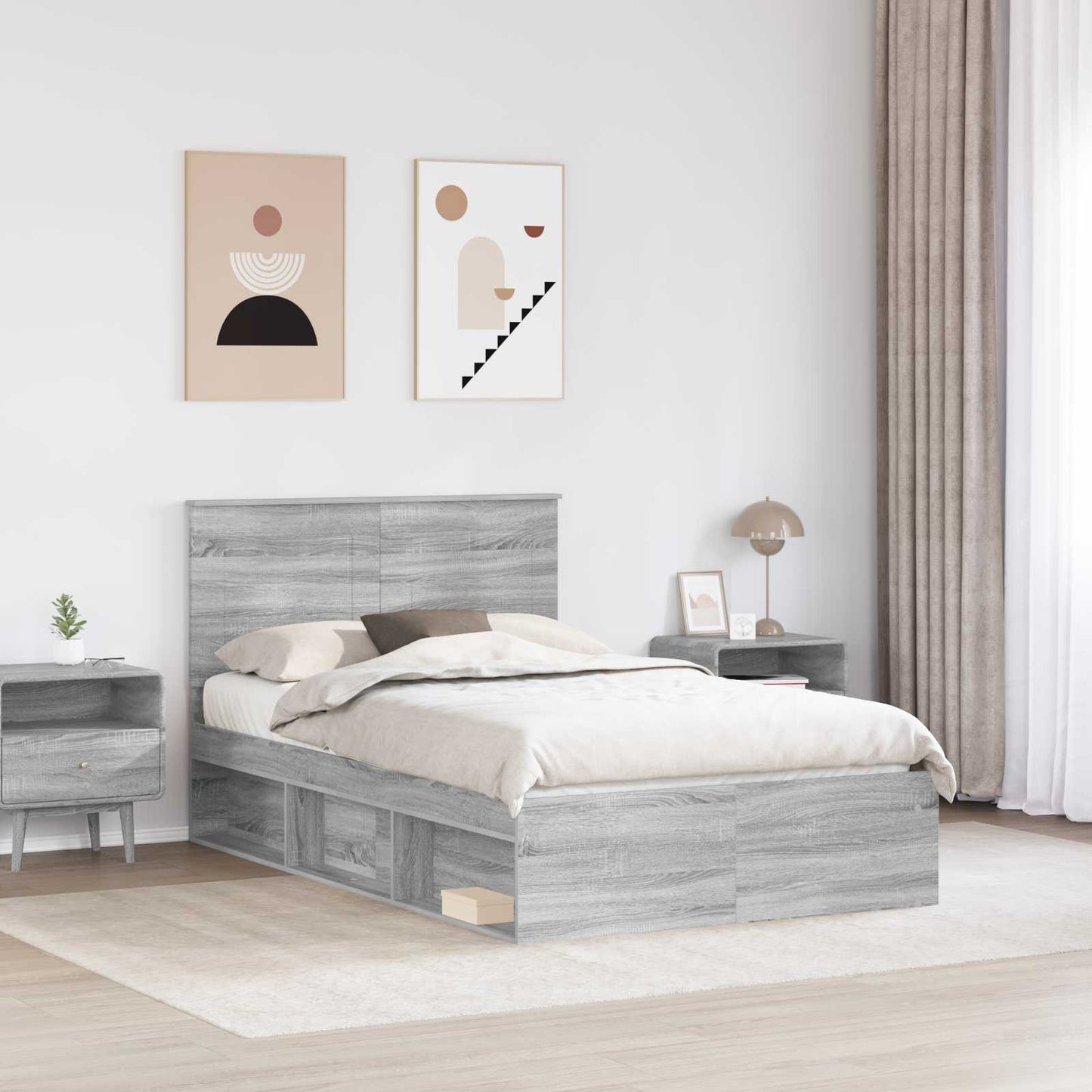 Bed Frame Grey Sonoma 120 x 200 cm Solid Pine Wood