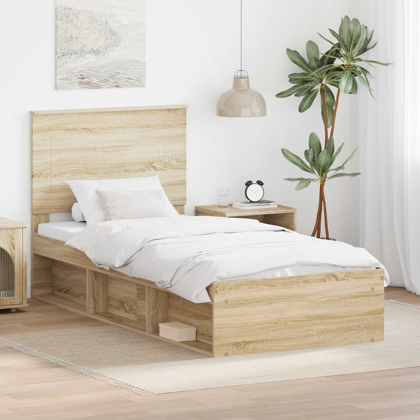 Bed Frame with Headboard Sonoma 100 x 200 cm Solid Pine Wood
