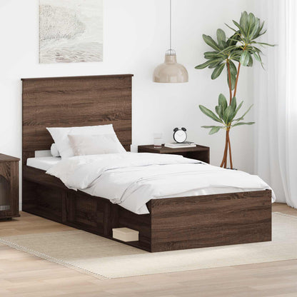 Bed Frame with Headboard Brown Oak 100 x 200 cm Solid Pine Wood