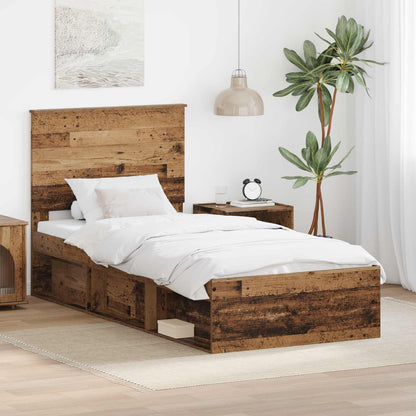 Bed Frame with Headboard Old Wood 100 x 200 cm Solid Pine Wood